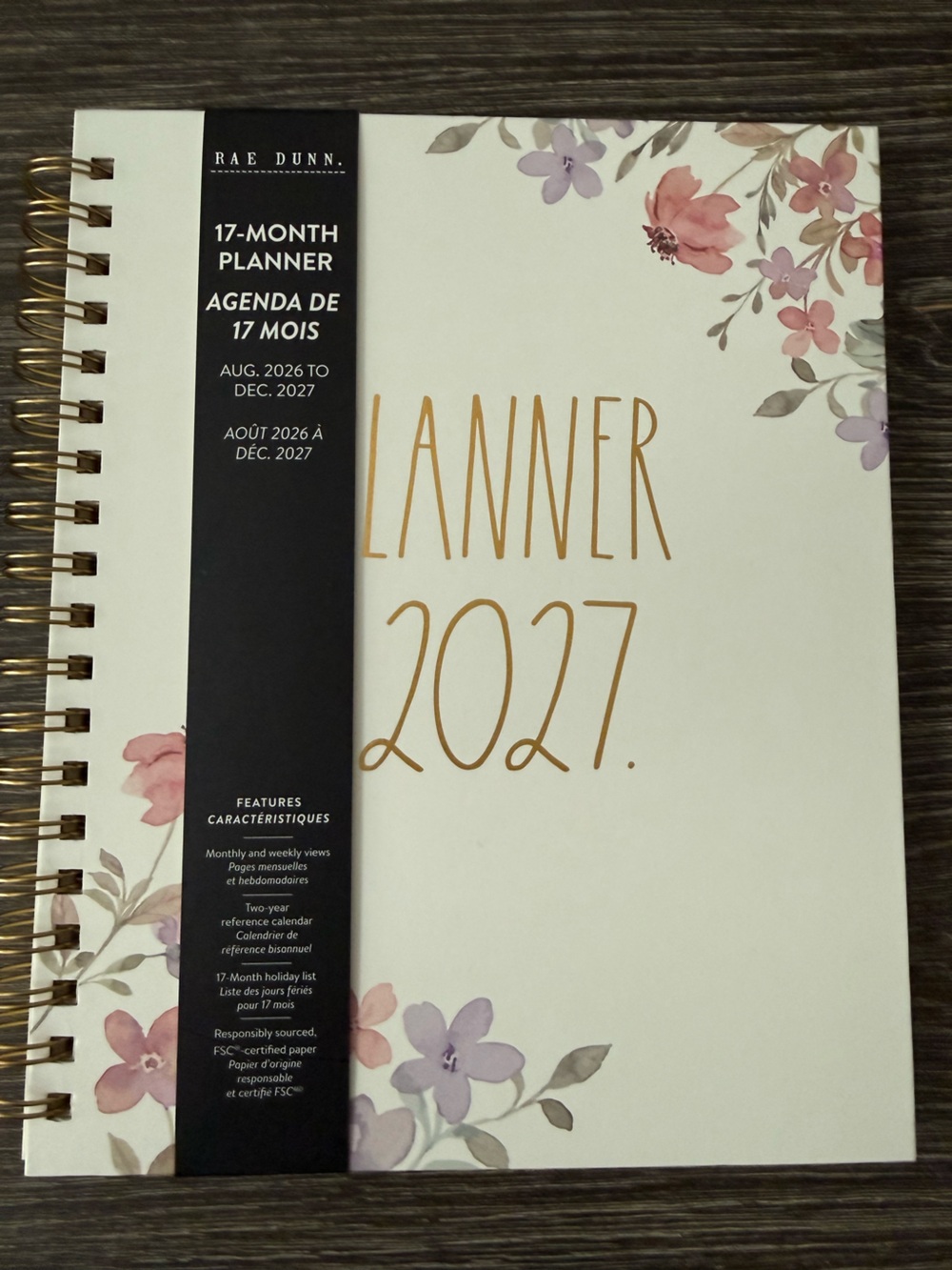 NWT Rae Dunn Floral Flower 2026-2027 Hard Cover Planner
